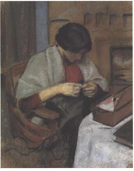August Macke Elisabeth Gerhard sewing France oil painting art